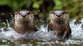 Two Otters Playing in Water Royalty Free Stock Photo