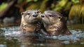 Two Otters Playing in the Water Royalty Free Stock Photo