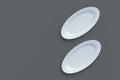 Two oval plates on gray background. Copy space. Top view Royalty Free Stock Photo