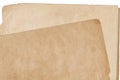 Two Overlapping Antique Papers. Aged Stained Sheets, Vintage Folded Pages and Retro Textures, Top View Background Royalty Free Stock Photo