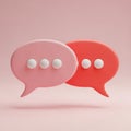 Two Overlapping 3D Speech Bubbles, One Pink and One Red, with White Dots chat communication Royalty Free Stock Photo