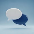Two Overlapping 3D Speech Bubbles in White and Dark Blue chat communication Royalty Free Stock Photo