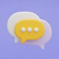Two Overlapping 3D Speech Bubbles, Yellow and Purple, on a Purple Background chat message Royalty Free Stock Photo