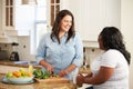 Two Overweight Women On Diet Preparing Vegetables in Kitchen