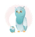 Two owl look at each other. Animals mom and baby. Cartoons cute animals in flat style. Print for clothes. Vector Royalty Free Stock Photo