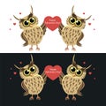 Two owls with heart. Happy Valentine`s Day.- vector illustration Royalty Free Stock Photo
