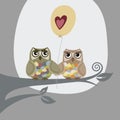 Two owls and love balloon