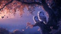 Two Owls Perched on a Tree at Twilight Royalty Free Stock Photo