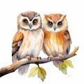 Owls Perched on Tree Branch