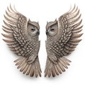 Two Owls With Wings Spread Out On A White Background, One Of Them Is Facing The Other Way, And The Other Is Facing The Opposite