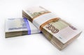 Two packs of 100 pieces banknotes 100 one hundred fifty rubles and 50 roubles banknotes of Bank of Russia