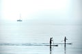 Two paddle boarders on a calm early morning sea Royalty Free Stock Photo