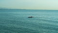 Two paddler kayak blue sea and the mountains behind