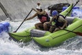 Two paddlers on a blow-up raft at Montgomery Whitewater Royalty Free Stock Photo