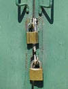 Two padlock on a metal door