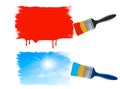 Two paintbrushes painting banners - red paint bann