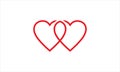 Two painted Love Heart red outline  icon Logo design Royalty Free Stock Photo