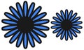 Two a pair of bigger and smaller blue flower patterns against a white backdrop Royalty Free Stock Photo