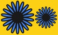 Two a pair of bigger and smaller blue flower patterns against a yellow backdrop Royalty Free Stock Photo