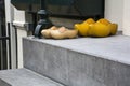 Two pair of dutch clogs on the street Royalty Free Stock Photo