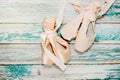 Two pairs of ballet shoes - dancing show concept Royalty Free Stock Photo