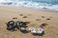 Two pairs of beach shoes Royalty Free Stock Photo