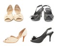 Two pairs of black and beige leather lady shoes Royalty Free Stock Photo