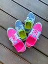 Two pairs of children's summer sneakers: blue and pink Royalty Free Stock Photo