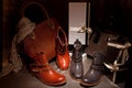 Two pairs of elegant female boots with a leather bag Royalty Free Stock Photo