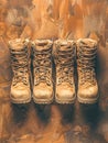 Two Pairs of Lace up Boots on Textured Background, Vintage Style Hiking Footwear Royalty Free Stock Photo