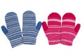 Two pairs of mittens, blue and red. Royalty Free Stock Photo