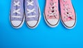 Two pairs of old textile shoes Royalty Free Stock Photo