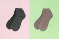 Two pairs of short socks on a two-tone background Royalty Free Stock Photo