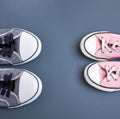 Textile worn sneakers on a black background Royalty Free Stock Photo