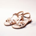 Bronze And Pink Sandals On White Surface