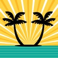 Two palm trees on an island. Paradise destination travel. Vector illustration.