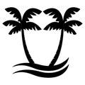 Two palm trees with ocean waves. Vector illustration.