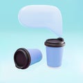 Two paper coffee cups on a blue background with a chat bubble. Vector illustration Royalty Free Stock Photo