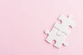 Two paper plain white jigsaw puzzle game last pieces for solve Royalty Free Stock Photo