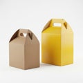 Two paperboard boxes, one brown and one yellow, standing side by side Royalty Free Stock Photo