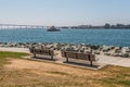 Two Park Benches at Embarcadero Park South in San Diego