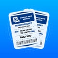 Two Parking Receipt. Check from parking meter. Price for car stay or entrance and exit ticket from vehicle stand Royalty Free Stock Photo