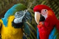 Two Parrot birds standing side by side