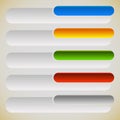 Two part banners, buttons with intersecting rectangles. 5 colors