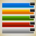 Two part banners, buttons with intersecting rectangles. 5 colors