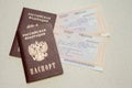 Two passport of the citizen of the Russian Federation and two tickets on a train