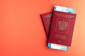 Two passports in which Russian rubles Royalty Free Stock Photo