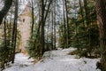 Two paths leading to a church in the forest near Janzeva Gora - Slovenia Royalty Free Stock Photo