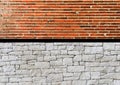 Two pattern red brick and white stone wall architecture construction background Royalty Free Stock Photo