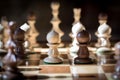 Two pawns face off in a game Royalty Free Stock Photo